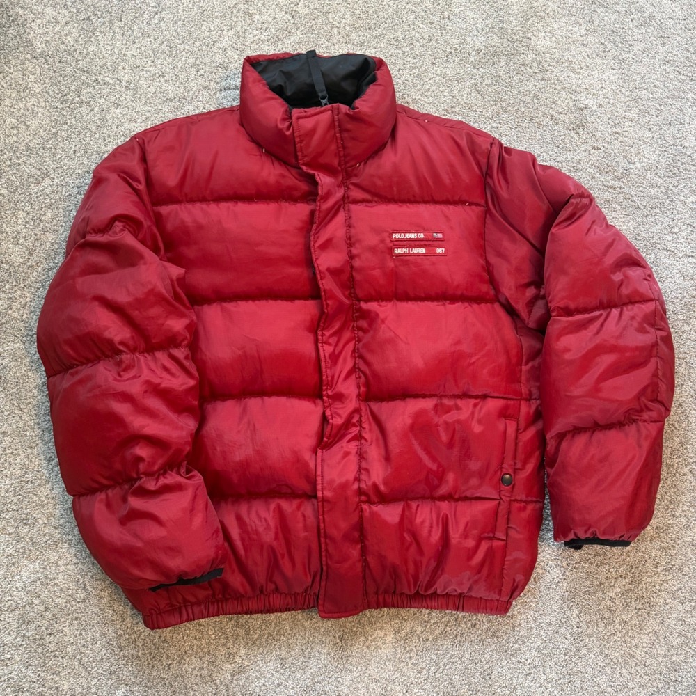 Ralph Lauren Polo Jeans Co Red Puffer Jacket Vintage 90s Oversized Large 067